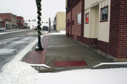 Heated sidewalks installed in downtown Oak Grove, Missouri.