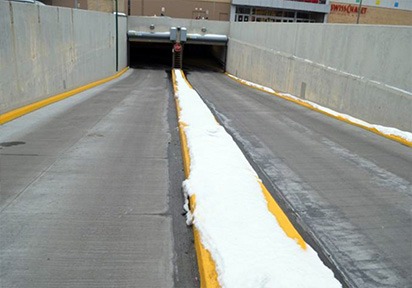 Heated ramp to parking structure.