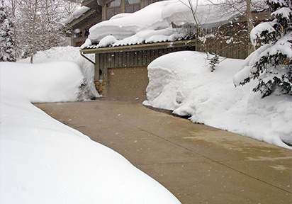 Heated concrete driveway of mountain lodge.