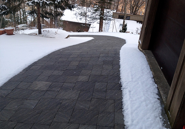 Heated paver driveway after a snowstorm