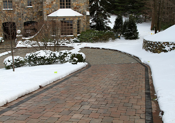 Heated paver walkway at outdoor shopping center